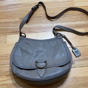 Frye Taupe Gray Leather Saddle Crossbody